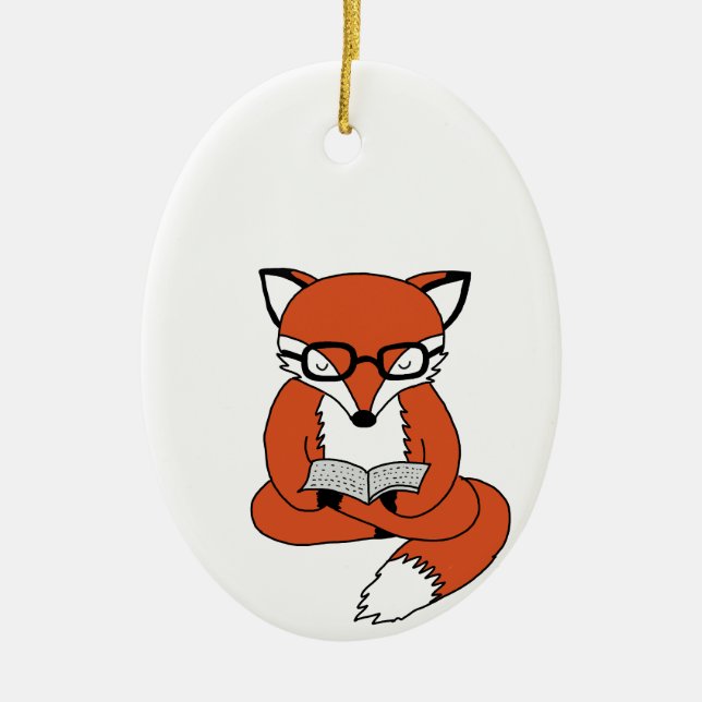 Ornamento De Cerâmica Conversas fox reading book (Frente)