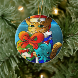 Ornamento De Cerâmica Convidado de Gato de Natal