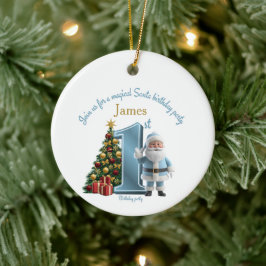 Ornamento De Cerâmica Convite de Aniversário Mágico do Papai Noel – 1º A