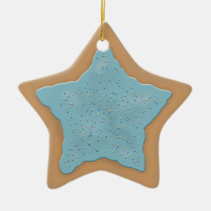 Ornamento De Cerâmica Cookie de açúcar estrelado com gelo azul