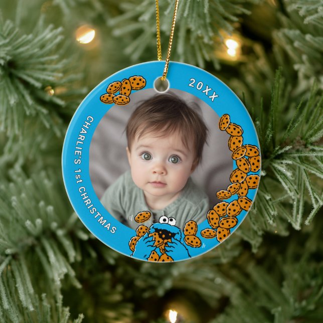 Ornamento De Cerâmica Cookie Monster Baby's 1st Christmas Photo Ceramic  (Árvore)