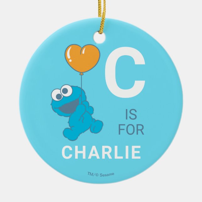 Ornamento De Cerâmica Cookie Monster Heart Balloon (Frente)