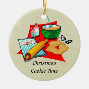 Ornamento De Cerâmica Cookies de Natal Férias Fazendo Cookies de Natal