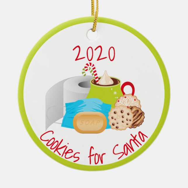 Ornamento De Cerâmica Cookies para Papais noeis Quarentena 2020 (Frente)
