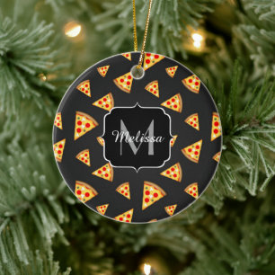 Ornamento De Cerâmica Cool and fun pizza slices pattern Monogram