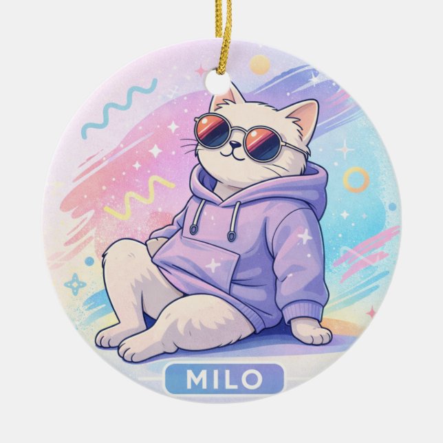 Ornamento De Cerâmica Cool Cat with Name MILO | Cute Aesthetic  (Frente)