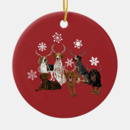 Ornamento De Cerâmica Coonhound Antlers vermelho