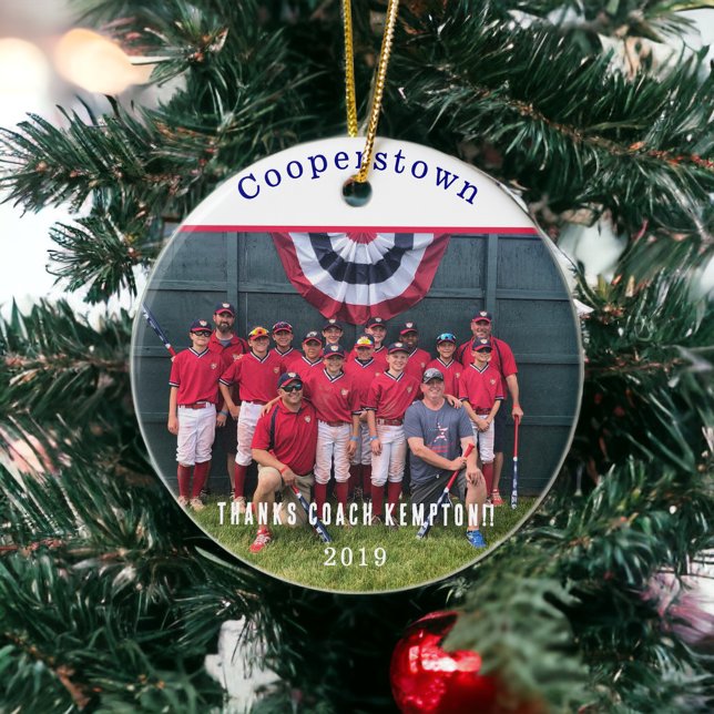 Ornamento De Cerâmica Cooperstown NY Baseball Team Coaches Photo Gift (Criador carregado)