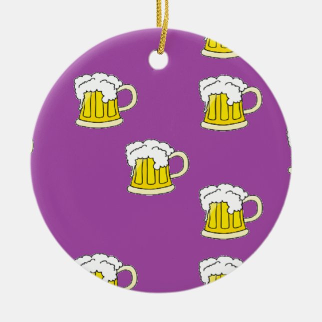 Ornamento De Cerâmica Copo de cerveja espumante em roxo (Frente)