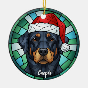 Ornamento De Cerâmica Copo Rottweiler Personalizado Cachorro Santa Hat V