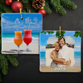 Ornamento De Cerâmica Coquetéis de Praia Primeiro Natal Casados