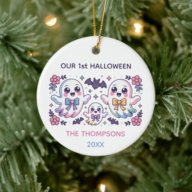 Ornamento De Cerâmica Coquette Boo Personalizado - Halloween (Árvore)