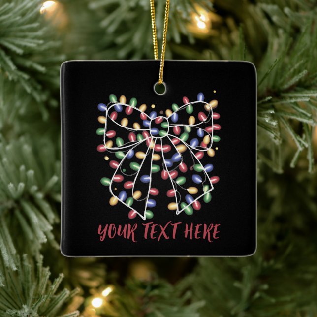 Ornamento De Cerâmica Coquette Bow Personalized Christmas Lights Holiday (Árvore)