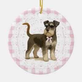 Ornamento De Cerâmica Coquette Schnauzer Miniatura Cachorro Laços de Xad