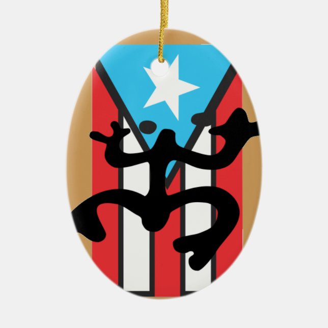 Ornamento De Cerâmica Coqui taíno sobre bandera de Puerto Rico (Frente)