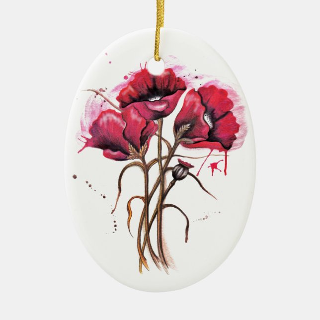 Ornamento De Cerâmica Cor d'água da papa vermelha (Frente)