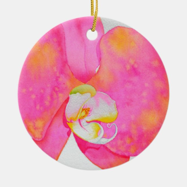 Ornamento De Cerâmica Cor d'água rosa Orquídea pintura floral tropical (Frente)