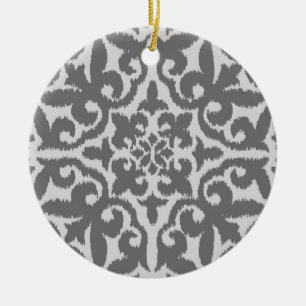 Ornamento De Cerâmica Cor damasco de Ikat - Cinza leve e média
