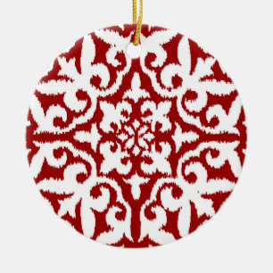 Ornamento De Cerâmica Cor damasco de Ikat - obscuridade - vermelho e