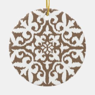 Ornamento De Cerâmica Cor damasco de Ikat - Taupe Tan e branco