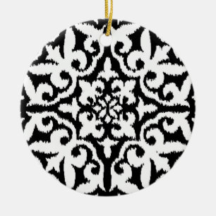 Ornamento De Cerâmica Cor damasco Ikat - Preto e Branco