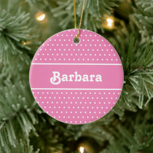 Ornamento De Cerâmica Cor-de-rosa e branco da Bolinhas de nome personali