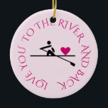 Ornamento De Cerâmica Cor-de-rosa fotodôntico romântico<br><div class="desc">Um adorável ornamento cor-de-rosa com um tema de remar. De um lado está o pictograma de um remador que transporta um coração, com texto editável em cor-de-rosa profundo: "AME VOCÊ AO RIO E VOLTA". Do outro lado, carregue sua foto favorita. Para Dia de os namorados, para o Natal, para qualquer...</div>