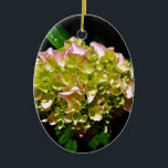 Ornamento De Cerâmica Cor-de-rosa verde Hidrangea flor rosa amarela<br><div class="desc">Foto romântica típica do país verde e rosa hydrangea por H Cooper</div>