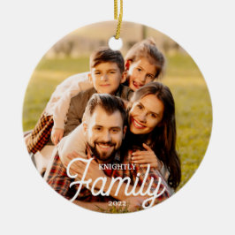 Ornamento De Cerâmica Cor Personalizada do Nome de Foto da Família 2 Mod
