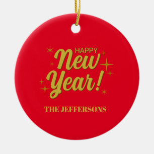 Ornamento De Cerâmica Cor Vermelho Feliz Ano Novo Natal Feliz