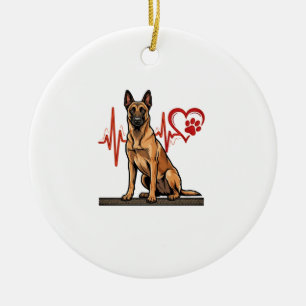 Ornamento De Cerâmica Coração Batendo Pata Coração de Cão Pastor Belga
