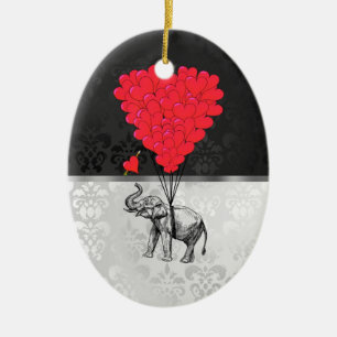 Ornamento De Cerâmica Coração bonito do elefante e do amor em cinzas