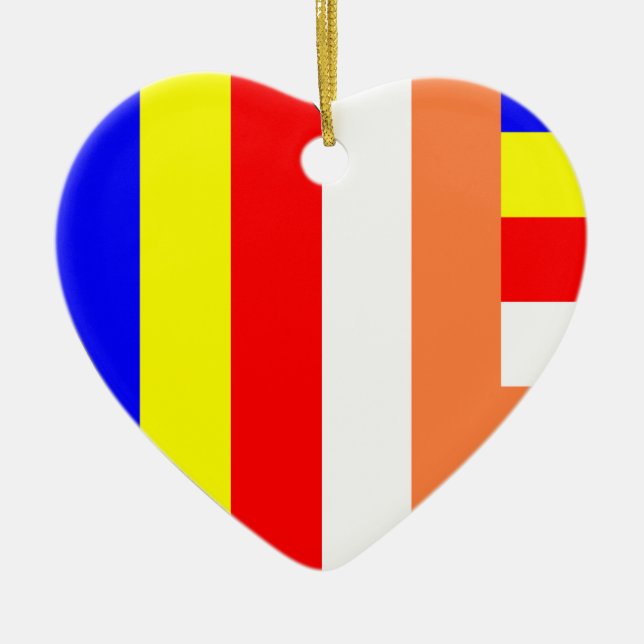 Ornamento De Cerâmica Coração budista da bandeira (Frente)