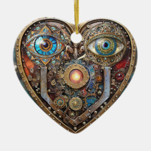 Ornamento De Cerâmica Coração Caprichoso Steampunk Eu Vejo Você Eu Amo V