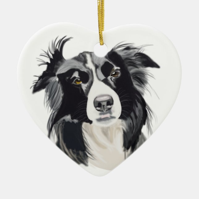 Ornamento De Cerâmica Coração cerâmico Collie Preto e Branco Novo (Frente)