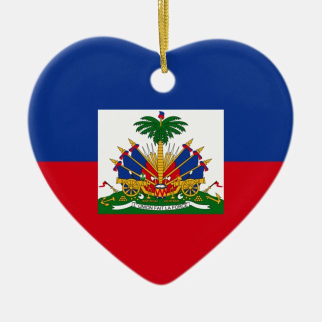 Ornamento De Cerâmica Coração da bandeira de Haiti (Frente)