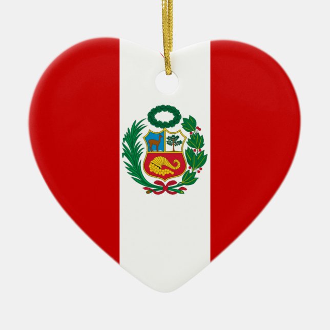 Ornamento De Cerâmica Coração da bandeira de Peru (Frente)