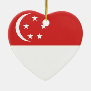 Ornamento De Cerâmica Coração da bandeira de Singapore