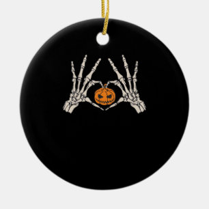 Ornamento De Cerâmica Coração Da Mão E Pumpkin Engraçado Hallow