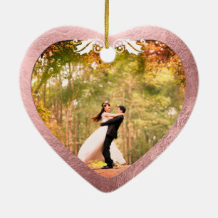 Ornamento De Cerâmica Coração de Cerâmica Rosa Dourado Falso+Dourado