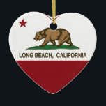 Ornamento De Cerâmica coração de Long Beach da bandeira de Califórnia<br><div class="desc">Coração da república de Long Beach Califórnia</div>