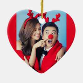 Ornamento De Cerâmica Coração de Natal com Foto Personalizada de Ano em 