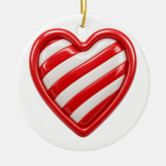 Ornamento De Cerâmica Coração de Natal com Listras de Bastão de Doce