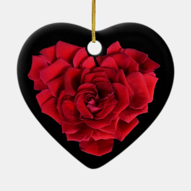 Ornamento De Cerâmica Coração de Rosa Vermelha (Verso)