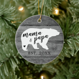 Ornamento De Cerâmica Coração de Urso de Madeira Rústica Mamãe Papai Nas