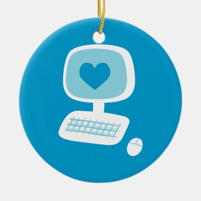 Ornamento De Cerâmica Coração do Computador (Frente)