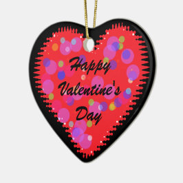 Ornamento De Cerâmica Coração e Círculos de Dia de os namorados ondulado