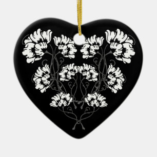 Ornamento De Cerâmica Coração Flor de Arte Gótica Nouveau