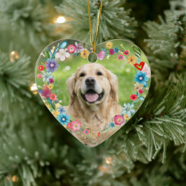 Ornamento De Cerâmica Coração Floral em Forma de Memorial Pet Foto Perso