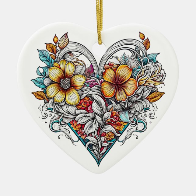 Ornamento De Cerâmica Coração Floral Personalizado com Mensagem Sentimen (Frente)